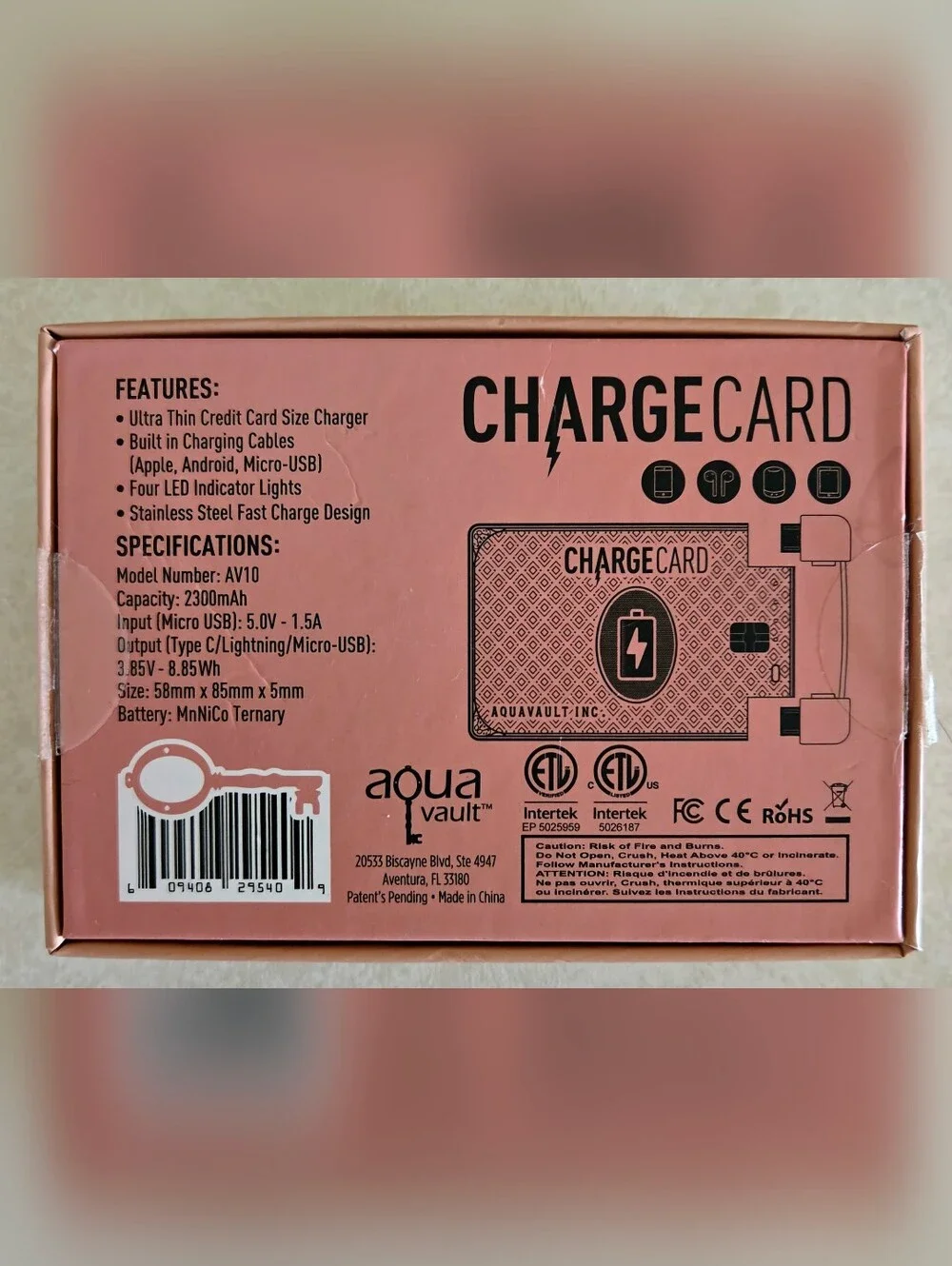 Aquavault Credit Card Size Portable Charger in Rose Gold